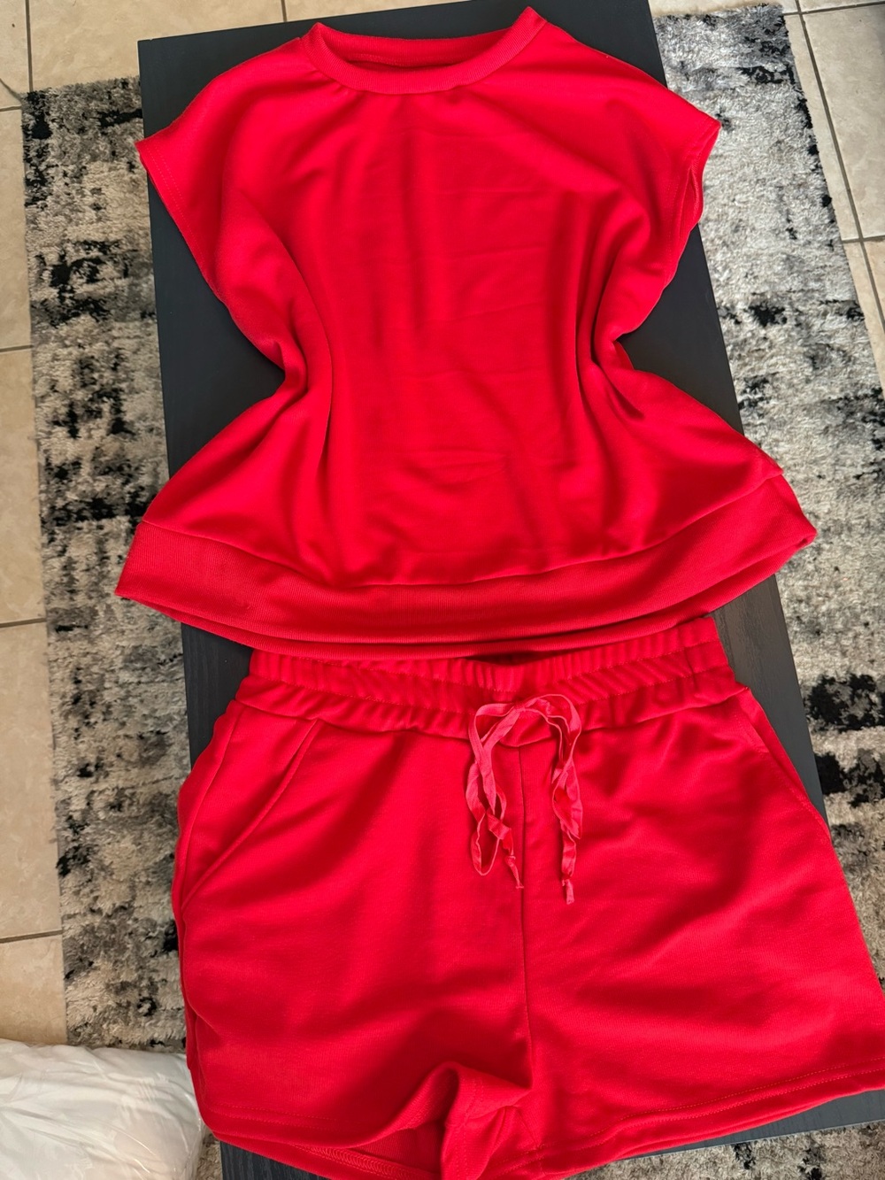 Red Sleeveless Top & Drawstring Shorts Set